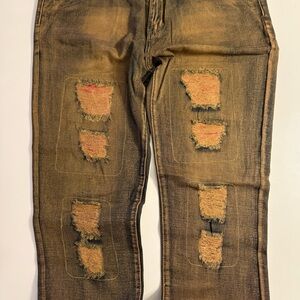 Men's Distressed Skinny Jeans in Tan